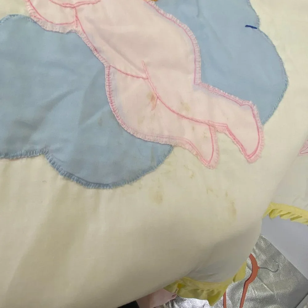 Angel‎ embroidered baby crib quilt blanket yellow white unisex boy girl